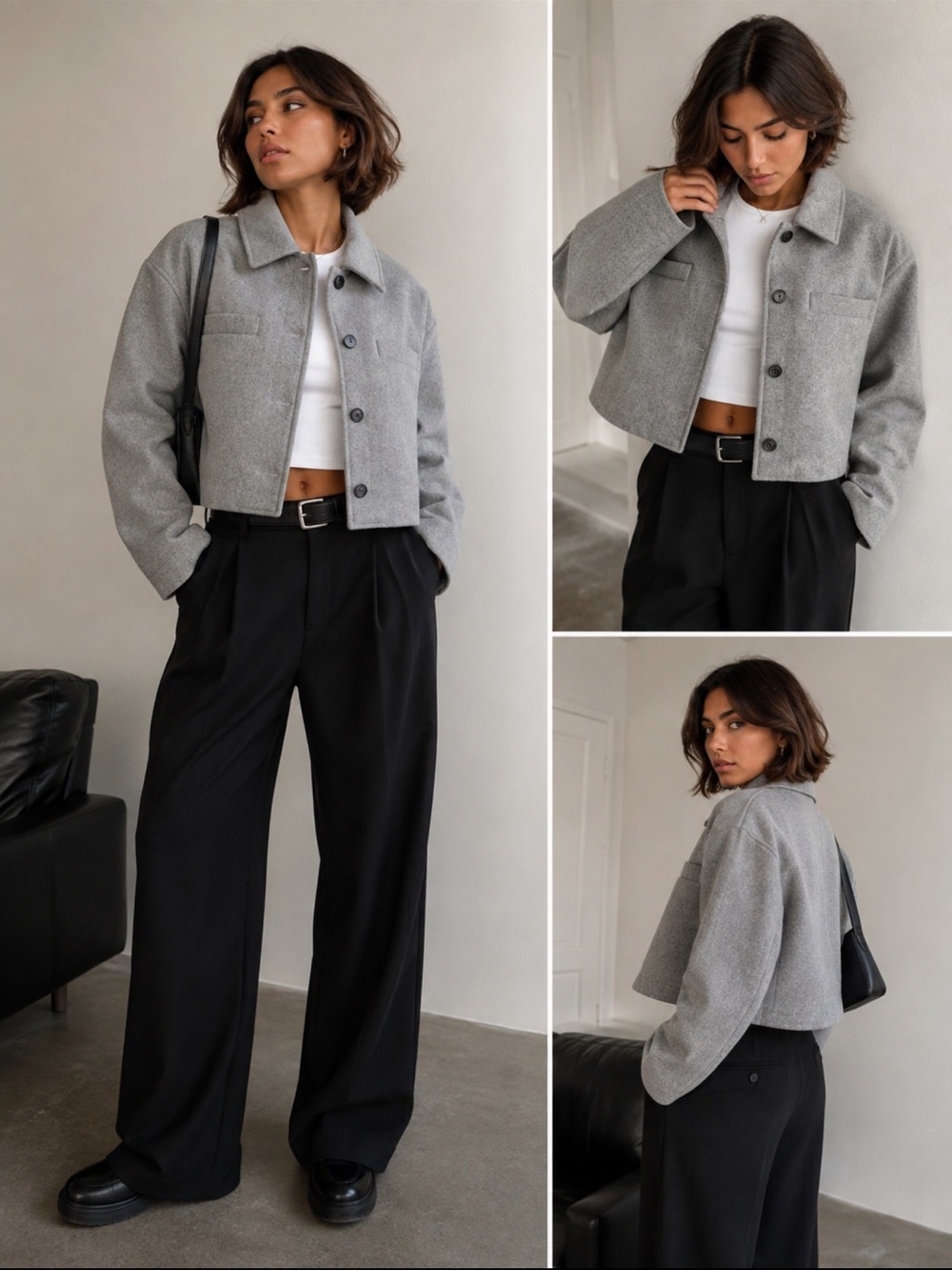Mango Gray Cropped Wool Blend Jacket